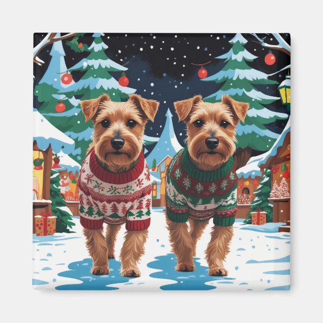 Íman Cães Biewer Terrier Natal Neve Férias (Frente)