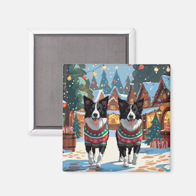 Íman Cães Border Collie Natal Neve Feriado (Front/Back)