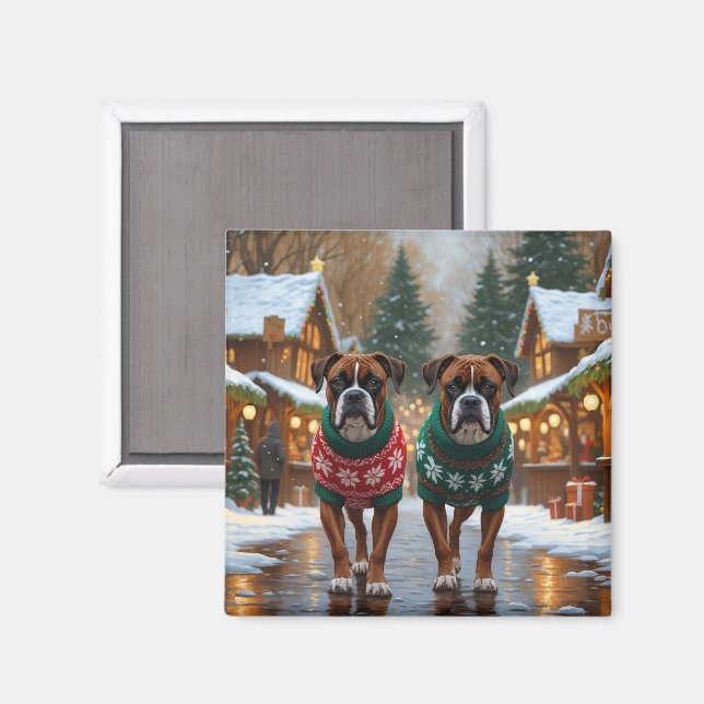 Íman Cães Boxer Natal Neve Férias  (Front/Back)