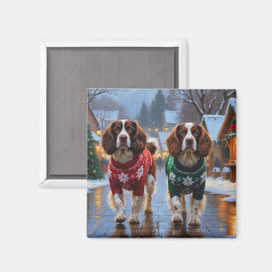 Íman Cães Brittany Spaniel Natal Neve Férias