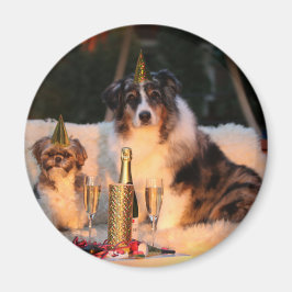 Íman Cães Celebrando Ano Novo