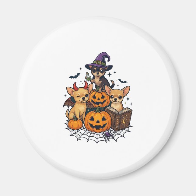 Íman Cães Chihuahua de Halloween Abóboras Chapéu de Bru (Frente)
