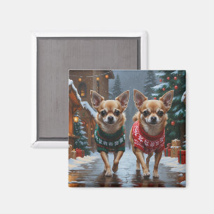 Íman Cães Chihuahua Natal Neve Férias