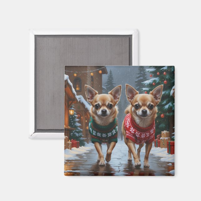 Íman Cães Chihuahua Natal Neve Férias (Front/Back)