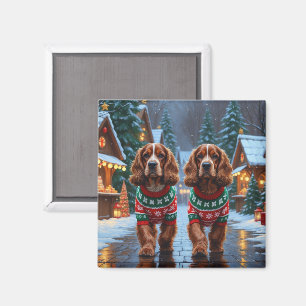 Íman Cães Cocker Spaniel Natal Neve Férias