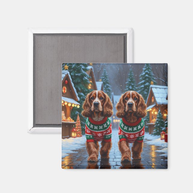 Íman Cães Cocker Spaniel Natal Neve Férias (Front/Back)
