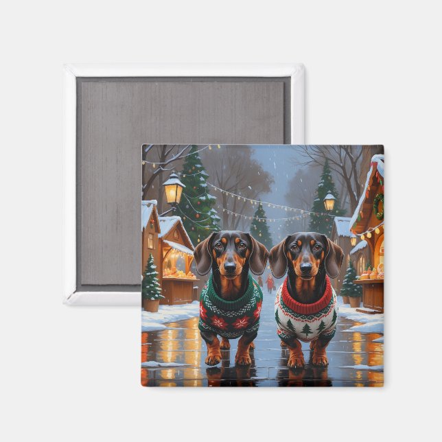 Íman Cães Dachshund Natal Neve Férias (Front/Back)