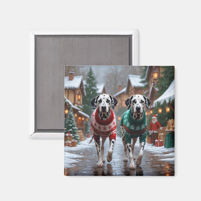 Íman Cães dálmatas Natal Neve Férias (Front/Back)
