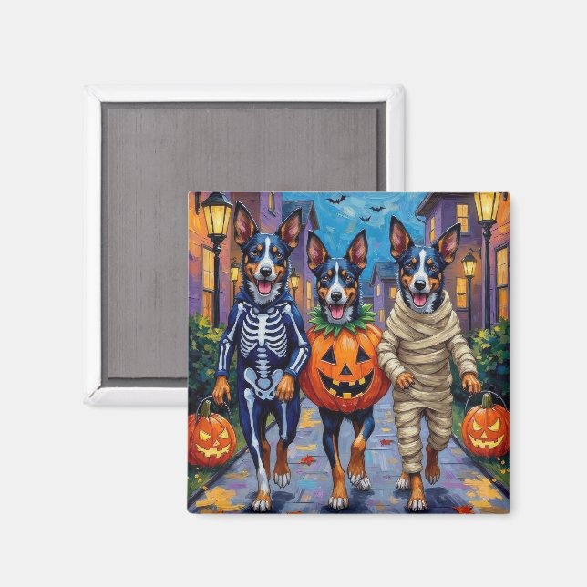 Íman Cães de Alheimer Azuis Trick-or-Tratating in Hallo (Front/Back)