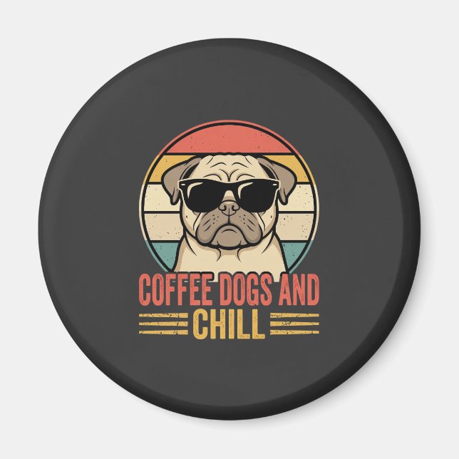Íman Cães de Café e Pug Retro Chill (Frente)