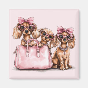 Íman Cães de Dachshund Fashionáveis, Bolsa Rosa