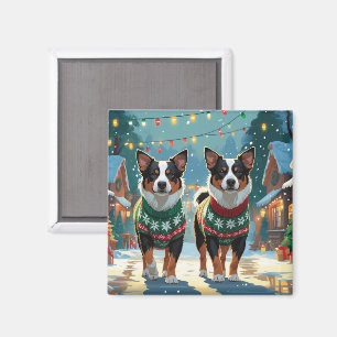 Íman Cães de Gado Australianos Natal Neve Feriado