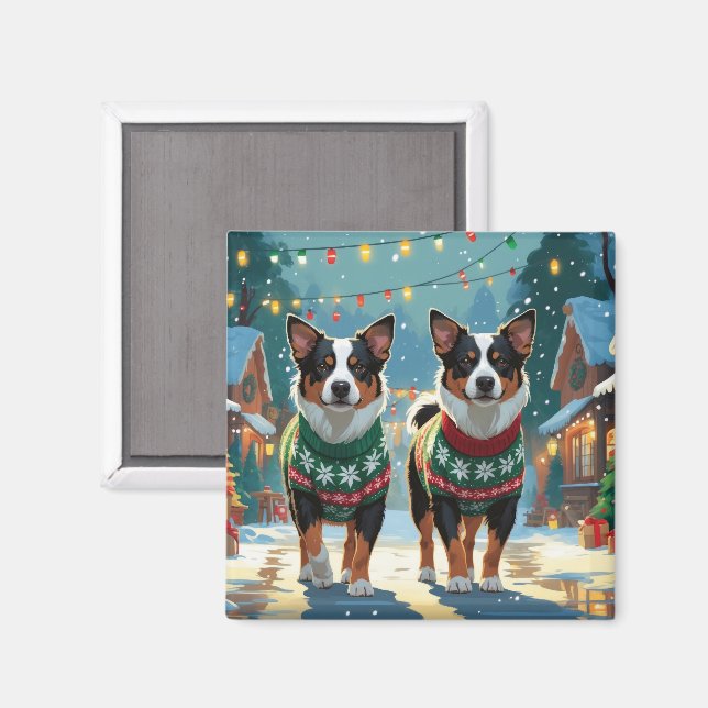 Íman Cães de Gado Australianos Natal Neve Feriado (Front/Back)