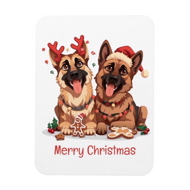 Íman Cães de German shepherd Feliz de Natal (Vertical)