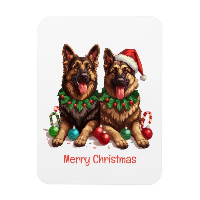 Íman Cães de German shepherd Feliz de Natal (Vertical)
