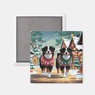 Íman Cães de Montanha Berneses Natal Neve Férias
