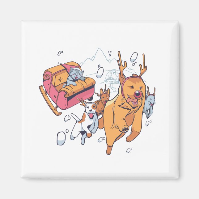 Íman Cães de Natal e Trenó de Gato (Frente)