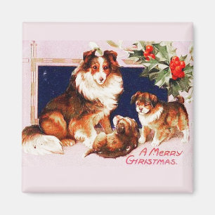 Íman Cães de Natal Imagem de Vintage