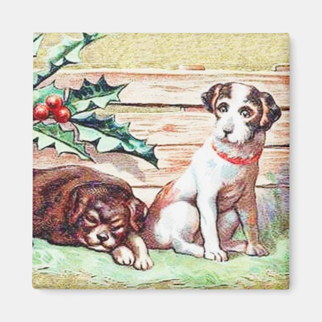 Íman Cães de Natal Imagem de Vintage (Frente)