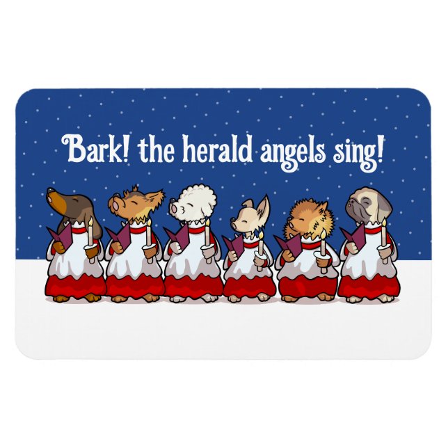 Íman Cães engraçados cantando carols de Natal Pug Pomer (Horizontal)