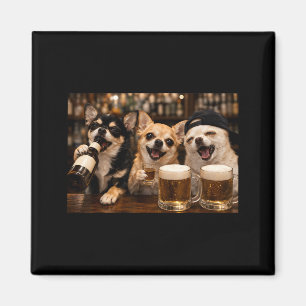 Íman Cães engraçados festa bebendo cerveja amigos Chihu