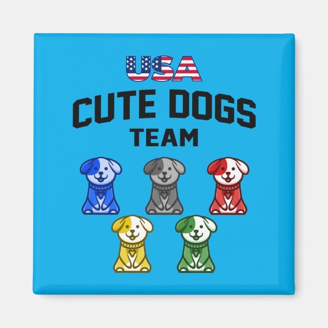 Íman Cães Engraçados Fofos EUA Equipe de Filhotes (Frente)
