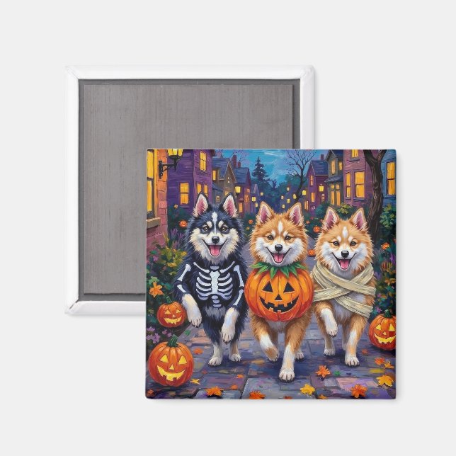 Íman Cães Esquimós Americanos no Halloween (Front/Back)