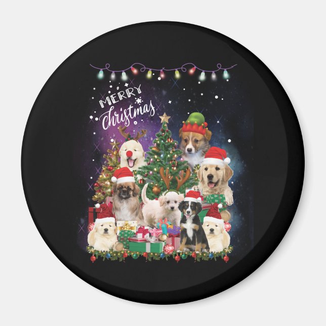 Íman Cães Feliz Natal Luz (Frente)