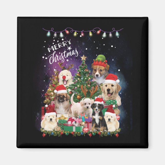 Íman Cães Feliz Natal Luz (Frente)