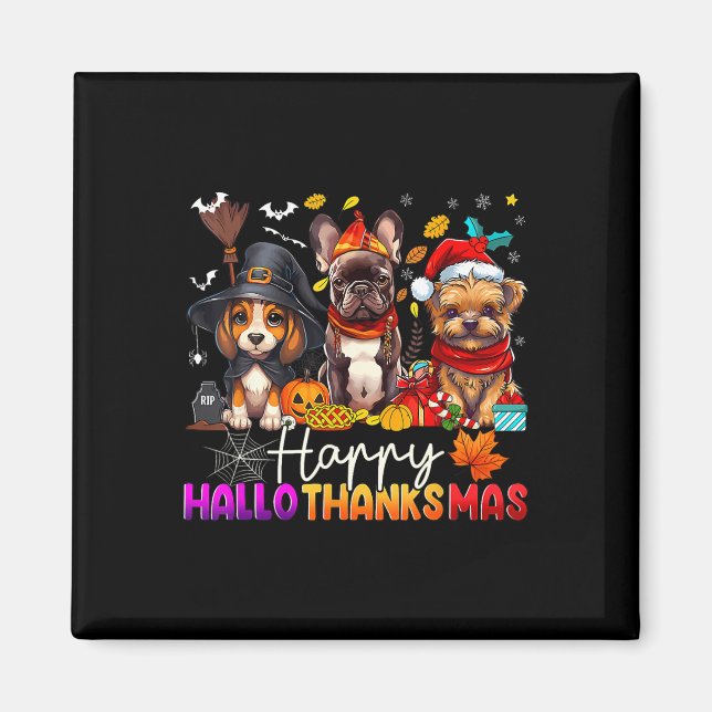 Íman Cães Felizes do Hallothanksmas Halloween Dia de Aç (Frente)