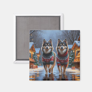 Íman Cães Finnish Lapphund Natal Neve Férias