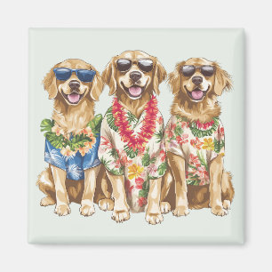 Íman Cães Golden Retriever havaianos com Lei de Flores