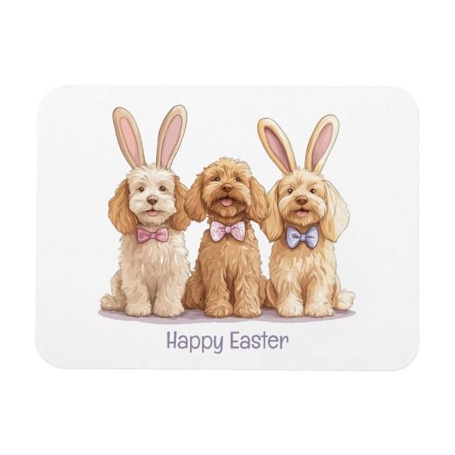 Íman Cães Goldendoodle Feliz Páscoa (Horizontal)