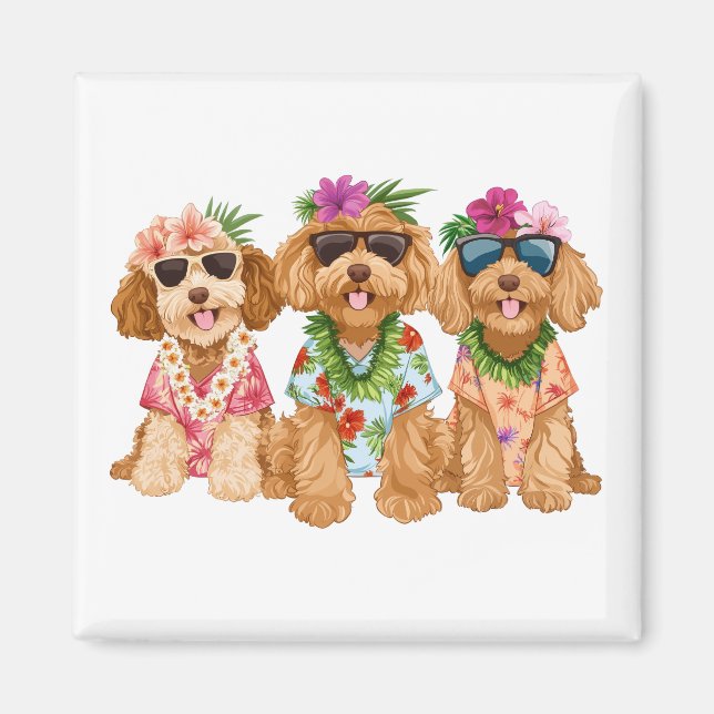 Íman Cães Goldendoodle havaianos Lei de flores (Frente)