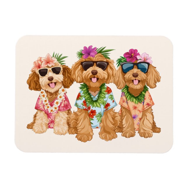 Íman Cães Goldendoodle havaianos Lei de flores (Horizontal)