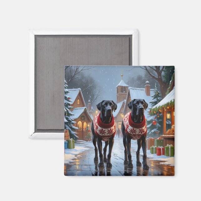Íman Cães Great Dane Natal Neve Férias (Front/Back)