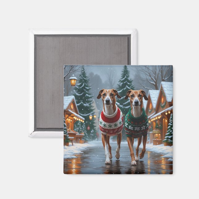 Íman Cães Greyhound Natal Neve Férias (Front/Back)