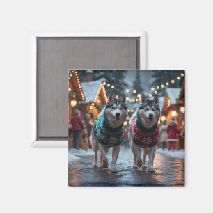 Íman Cães Husky Siberiano Natal Neve Feriado
