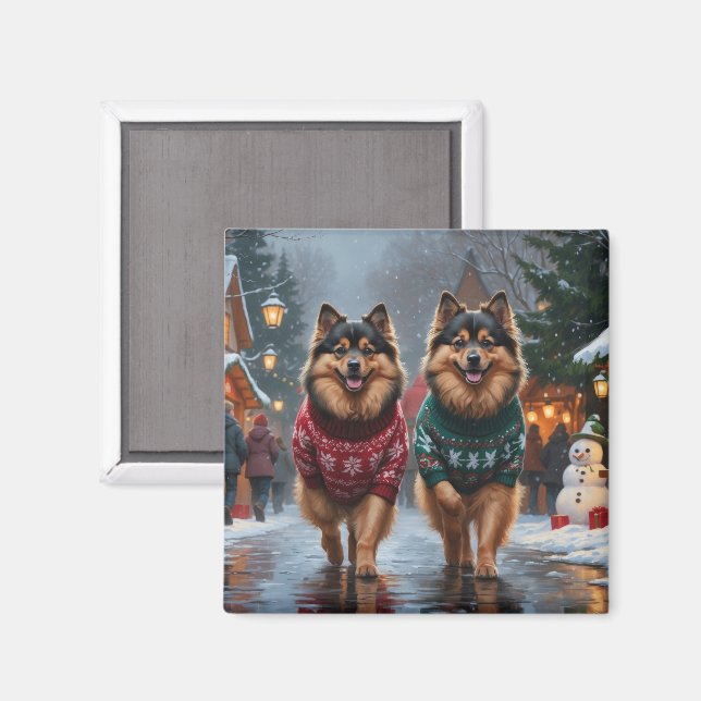 Íman Cães Keeshond Natal Neve Feriado (Front/Back)