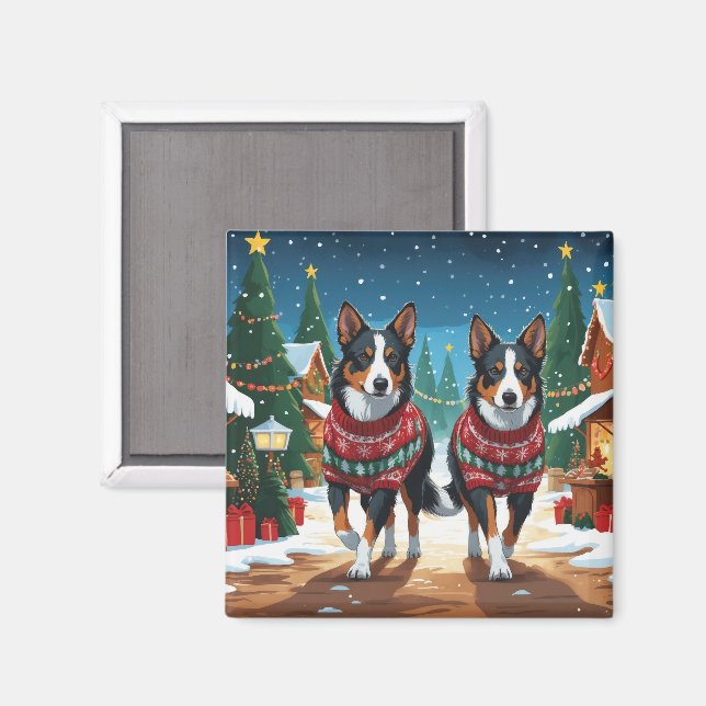 Íman Cães Kelpie Australianos Natal Neve Feriado (Front/Back)