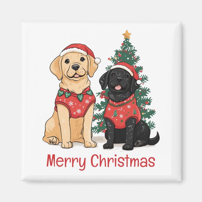 Íman Cães Labrador Retriever Feliz Natal (Frente)