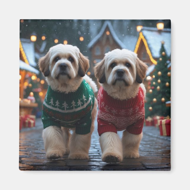 Íman Cães Lhasa Apso Natal Neve Férias (Frente)
