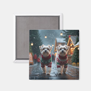 Íman Cães Malteses Natal Neve Férias