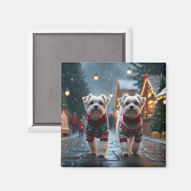 Íman Cães Malteses Natal Neve Férias (Front/Back)