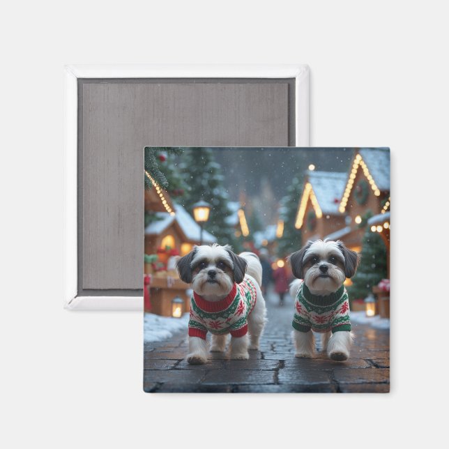 Íman Cães Malti Tzu Natal Neve Férias (Front/Back)