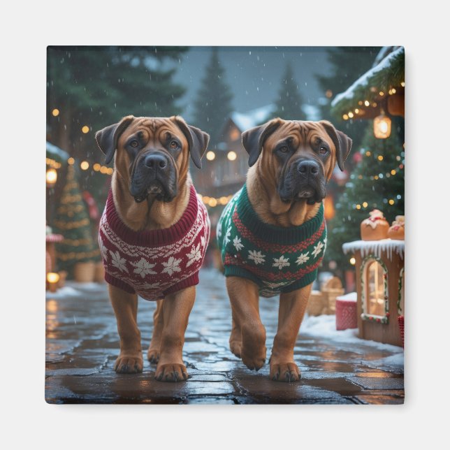 Íman Cães Mastim Tibetano Natal Neve Feriado (Frente)