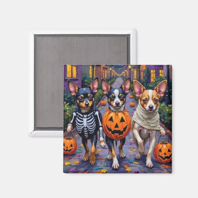 Íman Cães Papillon com Fantasias de Halloween Pedindo D (Front/Back)