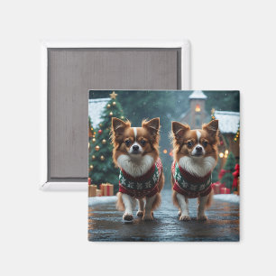 Íman Cães Papillon Natal Neve Férias