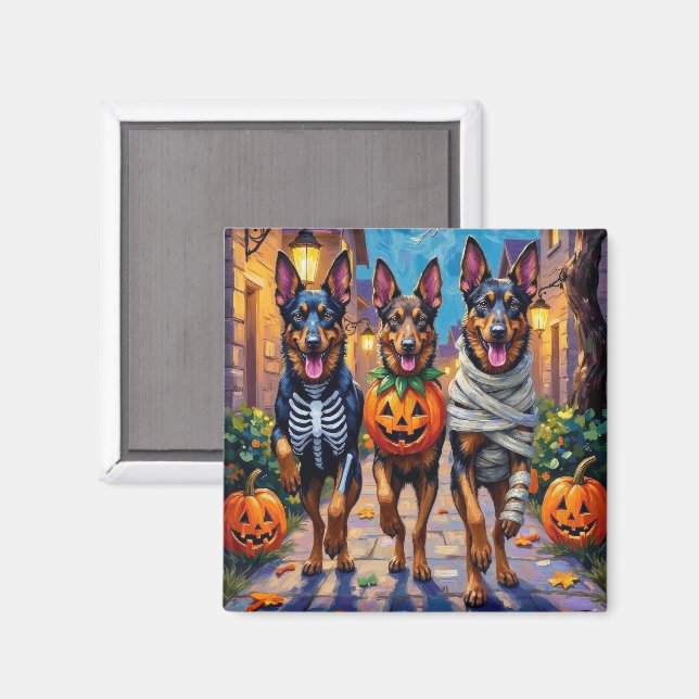 Íman Cães Pastores Belgas Trick-or-Treating no Hallowee (Front/Back)