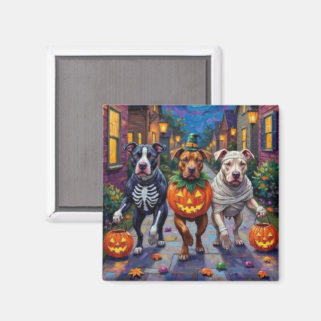 Íman Cães Pitbull Trick-or-Treating  Fantasias de Hallo (Front/Back)